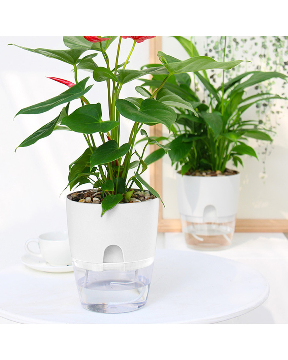 2 Layer Hanging Pic Wall Planter Basket Self Watering Plant Flower Pot Vase Water Container Pic Flower Planter Stand front-3