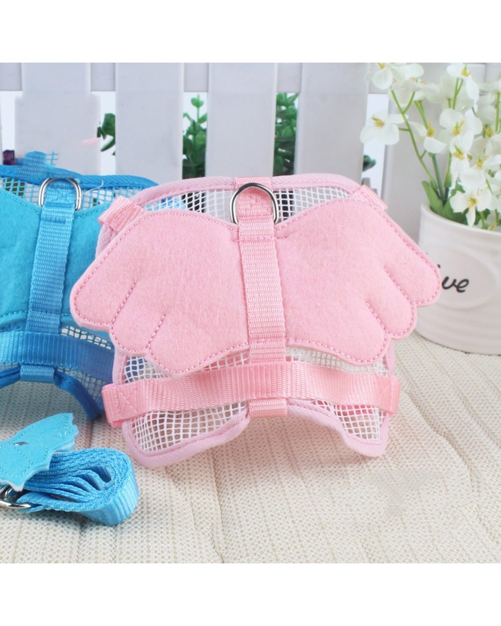 Rabbit Harness with Lead Leash Set with Angel's Wings Nylon Ropes Adjustable Soft Mesh Vest Harness for Rabbit front-3