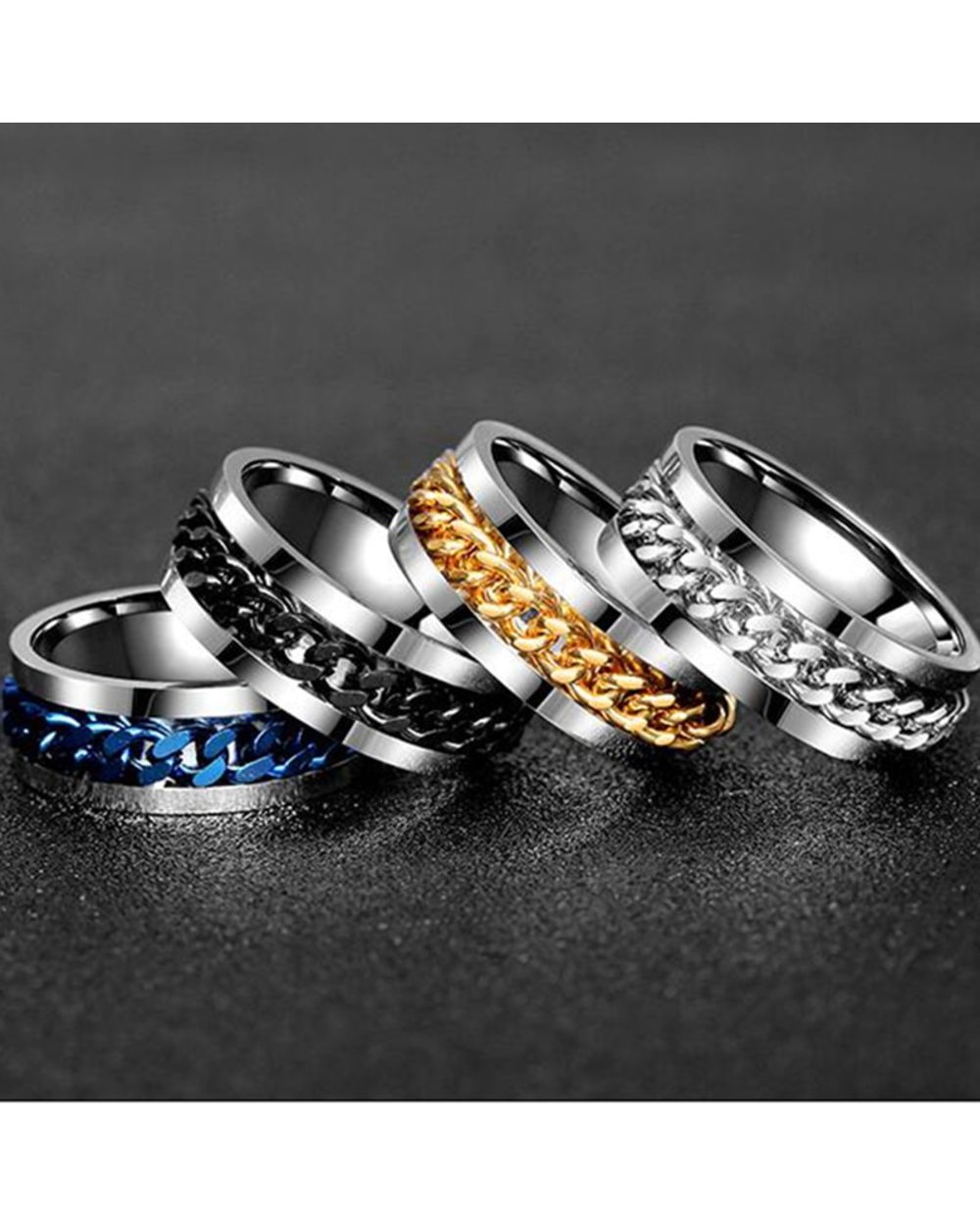 Rotatable Spinner Chain Punk Ring front-3
