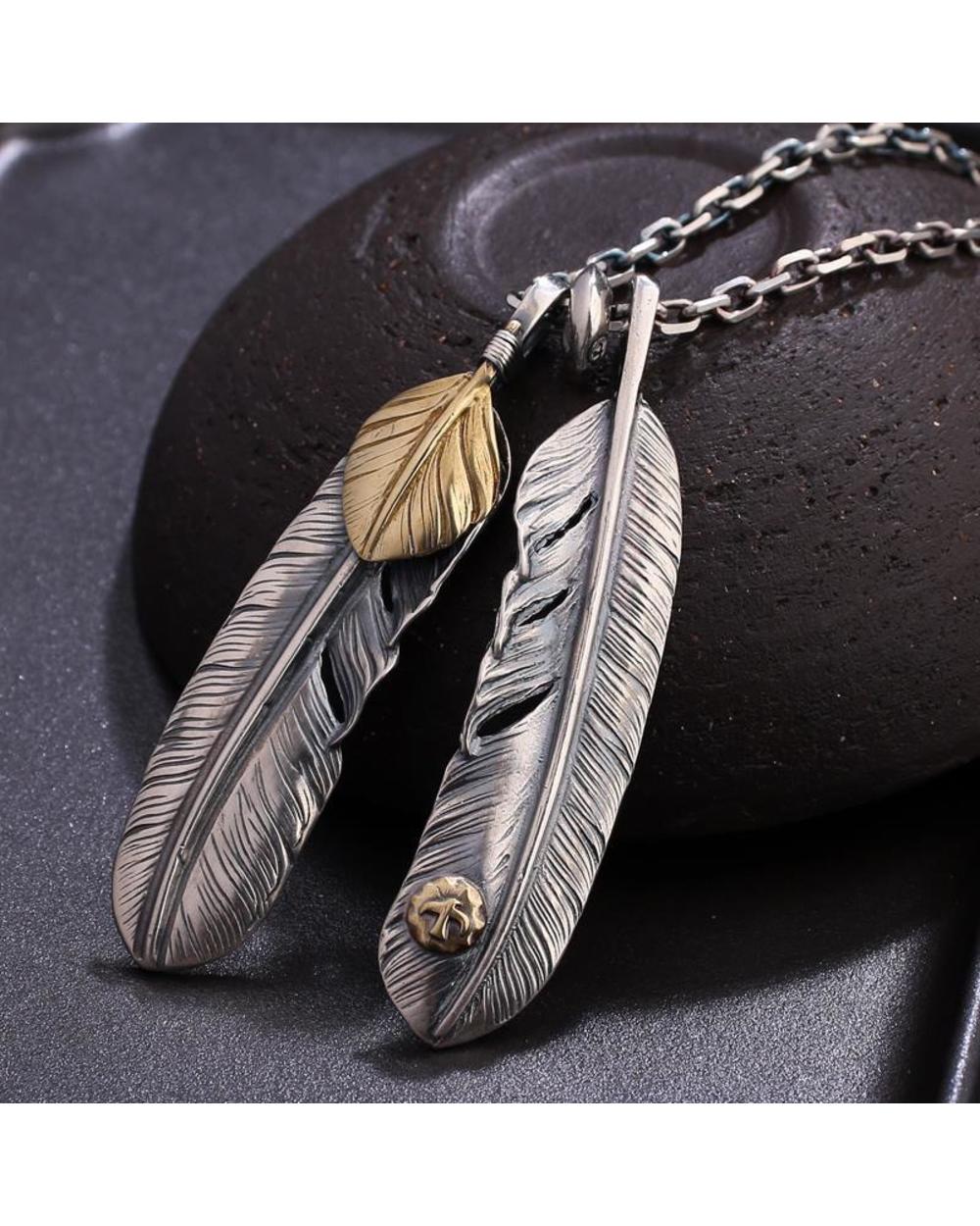 New Retro Style Feather Cross Silver Necklace Women Men Sweater Chain front-1