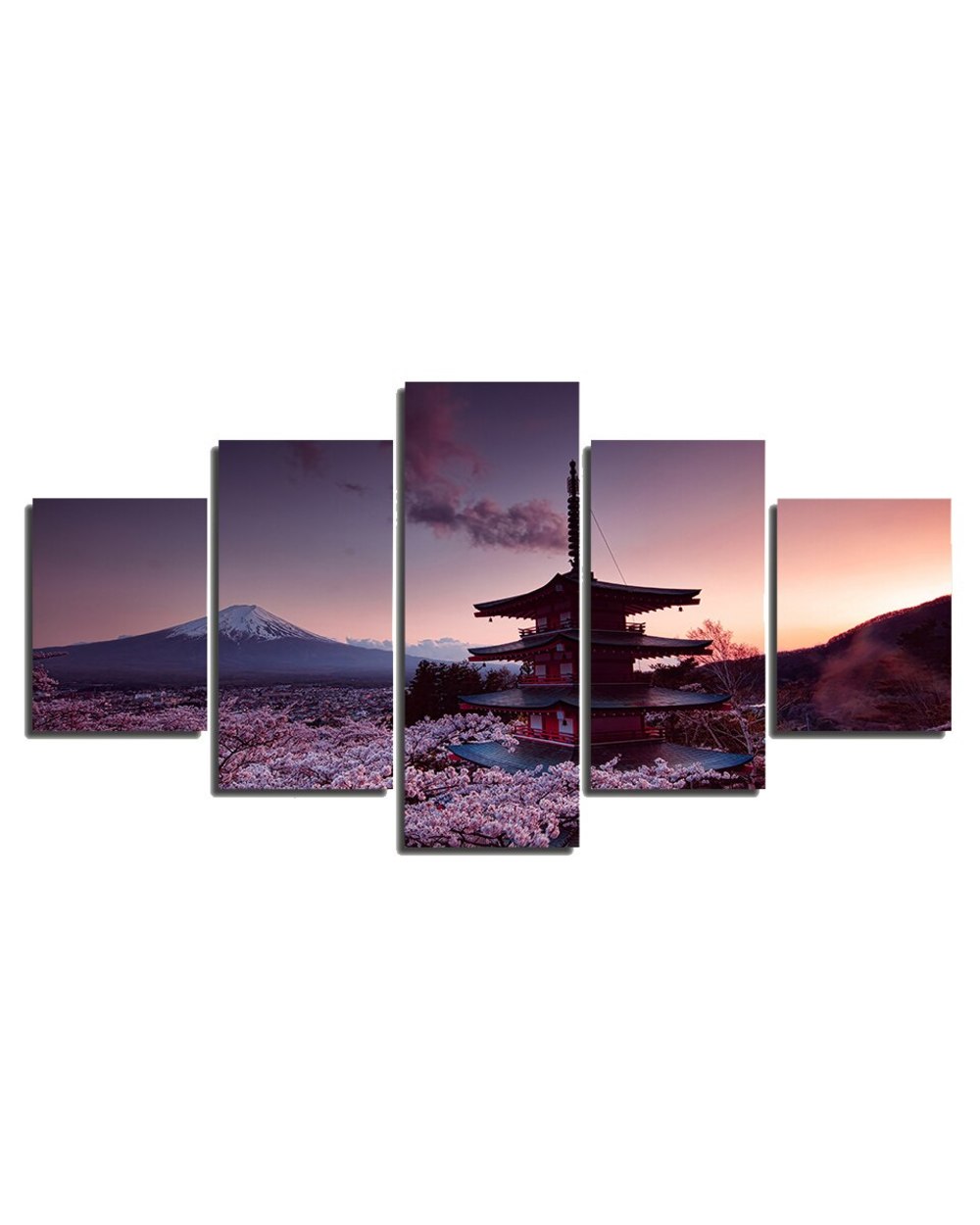 Chureito Pagoda And Mount Fuji Picture Print Scenery 5 Panel Canvas Art Wall Decor front-2
