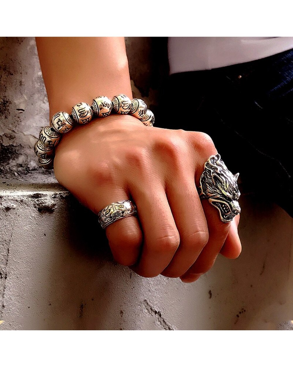 Wolf Rings For Men Fashion Silver Color Stainless Steel Animal Punk Biker Ring front-4