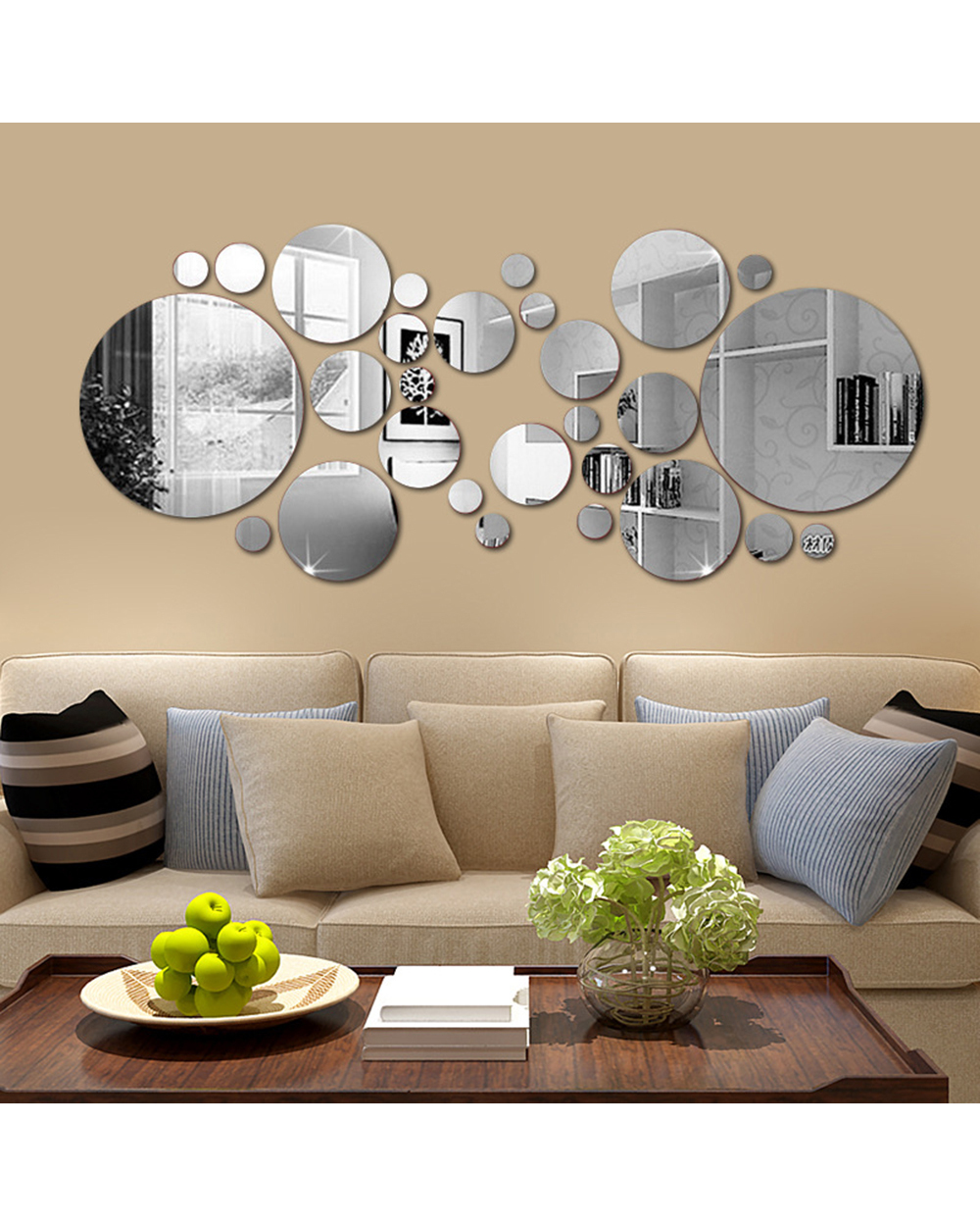 26/24Pcs 3D Mirror Wall Sticker Round Mirror Diy Tv Background Room Stickers Wall Decor Bedroom Bathroom Home Decoratio front-3