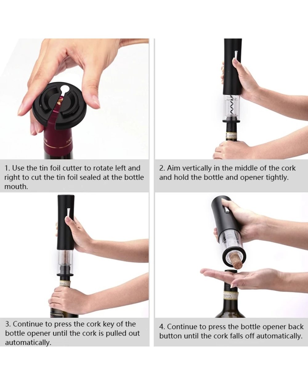 Automatic Bottle Opener Wine Opener Electric Red Wine Opener Foil Cutter Rechargeable front-4