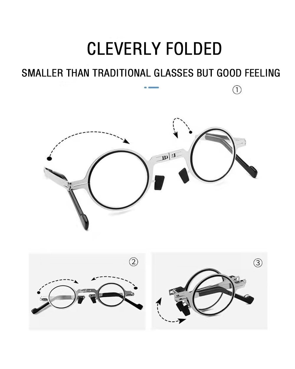 Anti Blue Light Folding Reading Glasses Men Metal Round Square Eyewear Presbyopia Eyeglasses Diopter +1.0 To +4.0 With front-3