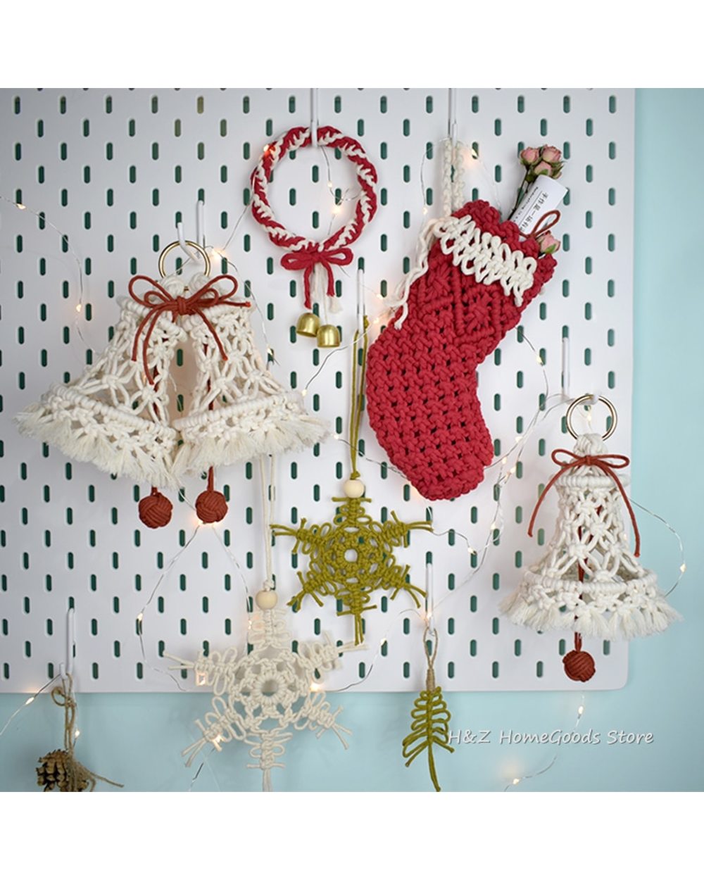 Macrame Wall Hanging Tapestry Christmas Bell Socks Snowflake For Christmas Tree Decorations Home Room House Decor Gift front-0