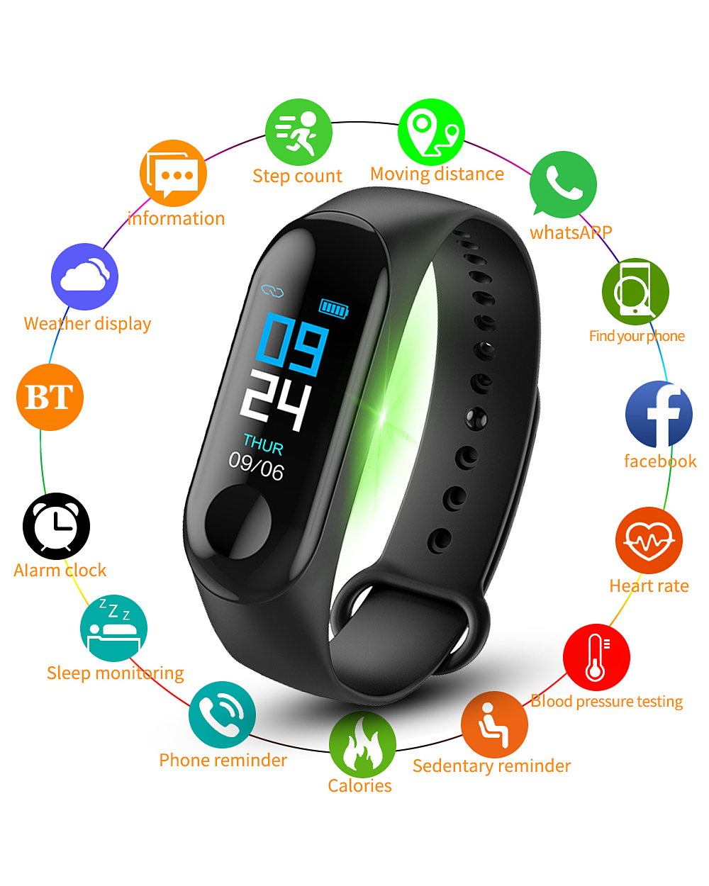 M3 Plus Smart Band Health Wristband Waterproof Fitness Tracker Blood Pressure Heart Rate Monitor Smart Bracelet Smart front-0