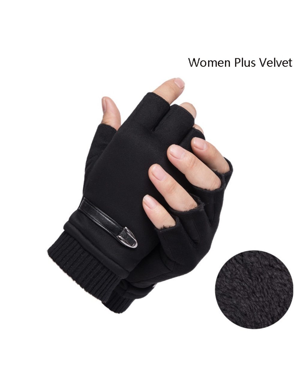 Man Women Winter Keep Warm Plus Velvet Thicken Thin Outdoor Sports Climb Cycling Drive Fitness Half Finger Tactical Glo front-5