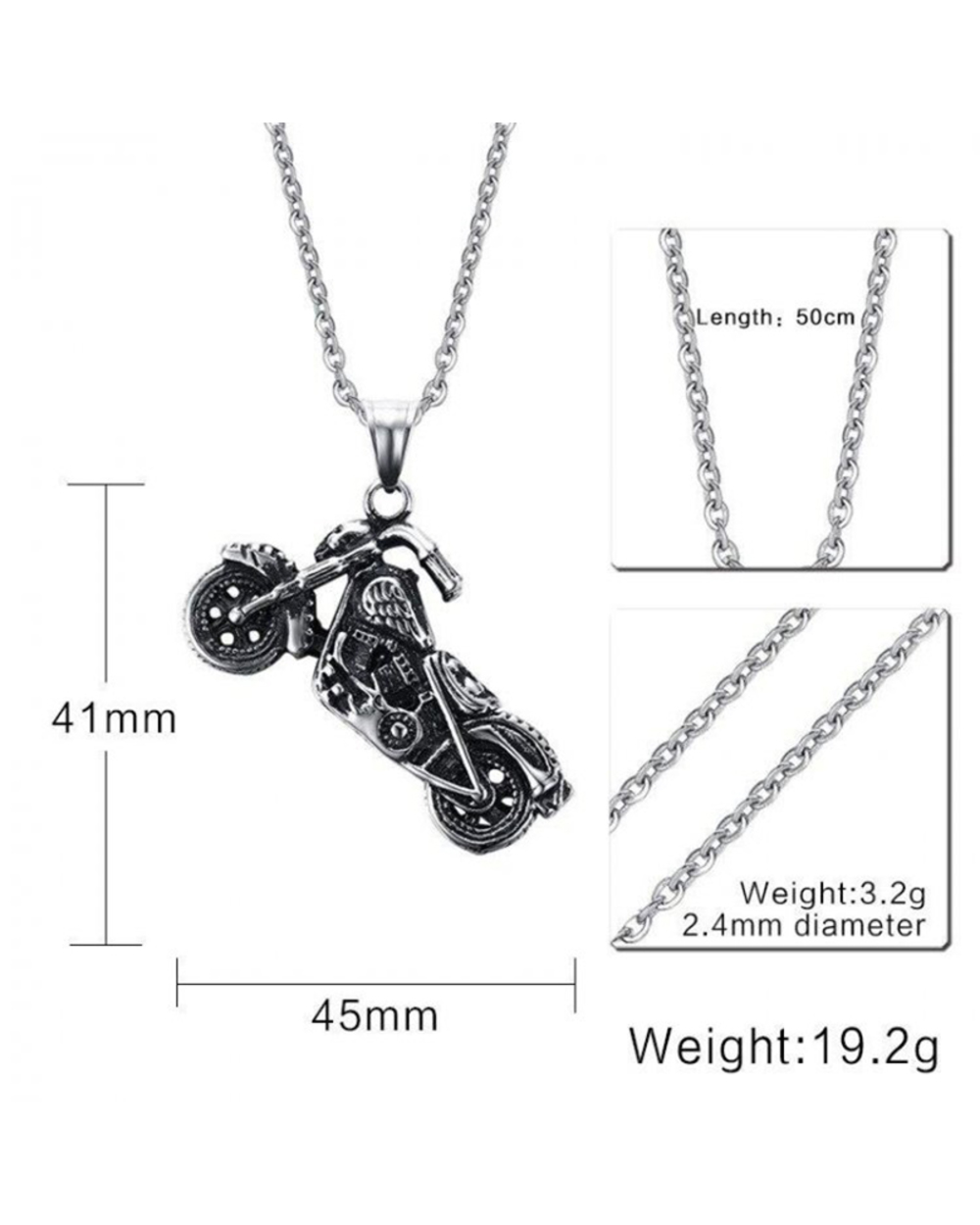 Stainless Steel Ghost Rider Motorcycle Pendant Necklace front-4