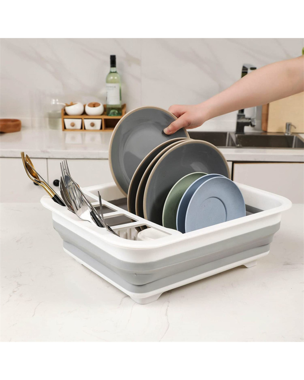 Foldable Dish Rack Kitchen Drainer Tool Bowl Tableware Plate Storage Organizer Holder Portable Fold Drying Home Tpr Rac front-1