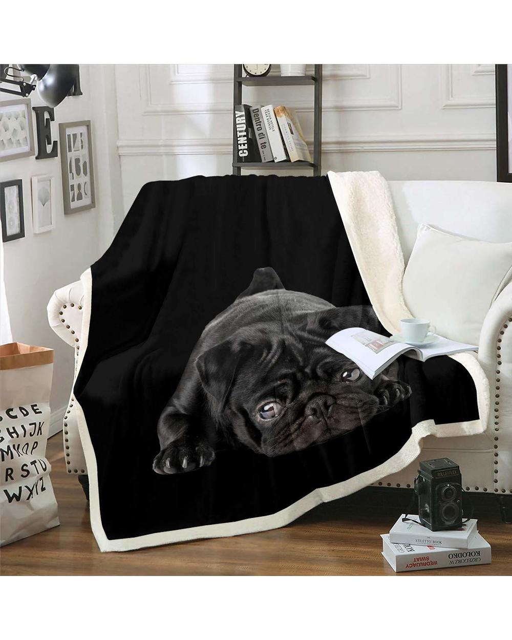 Pug Dog Flannel Blanket 3D Animal Themed Plush Blanket Sofa Bed Sofa Room Decoration Cute front-0