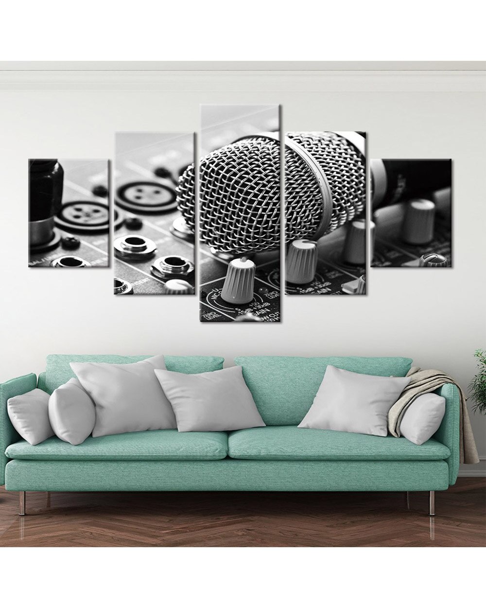 Music Equipment Microphone Picture Print Music 5 Panel Canvas Art Wall Decor front-1