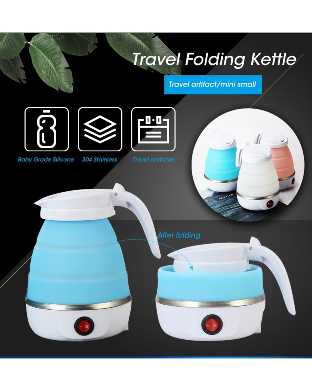 Foldable And Portable Teapot Water Heater 0.6L 600W 110/220V Electric Kettle For Travel And Home Tea Pot Water Kettle S front-4