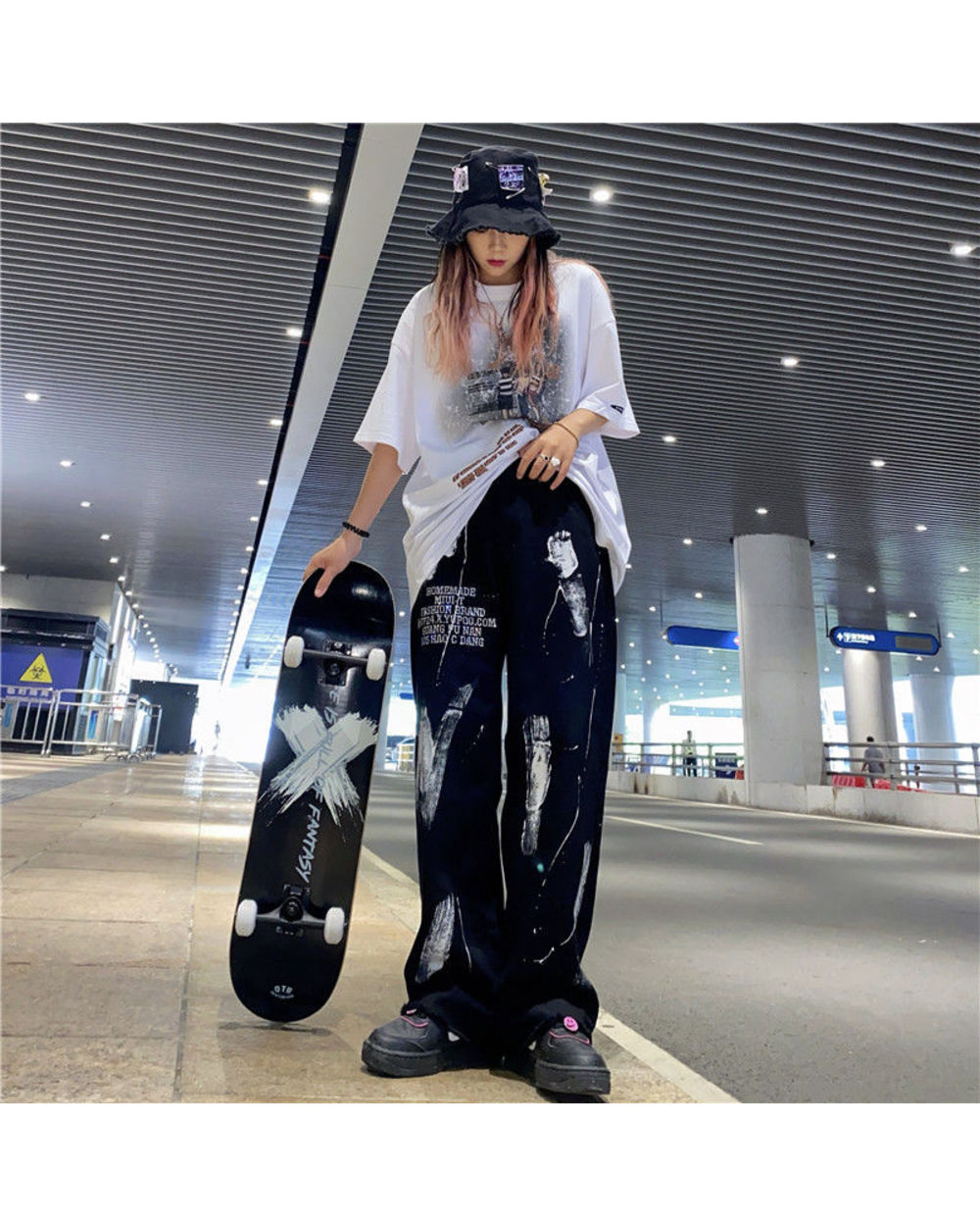Black Punk Cargo Pants Korean Sweatpants Baggy Gothic Pant Summer Autumn Hip Hop Harajuku Trousers Women front-4