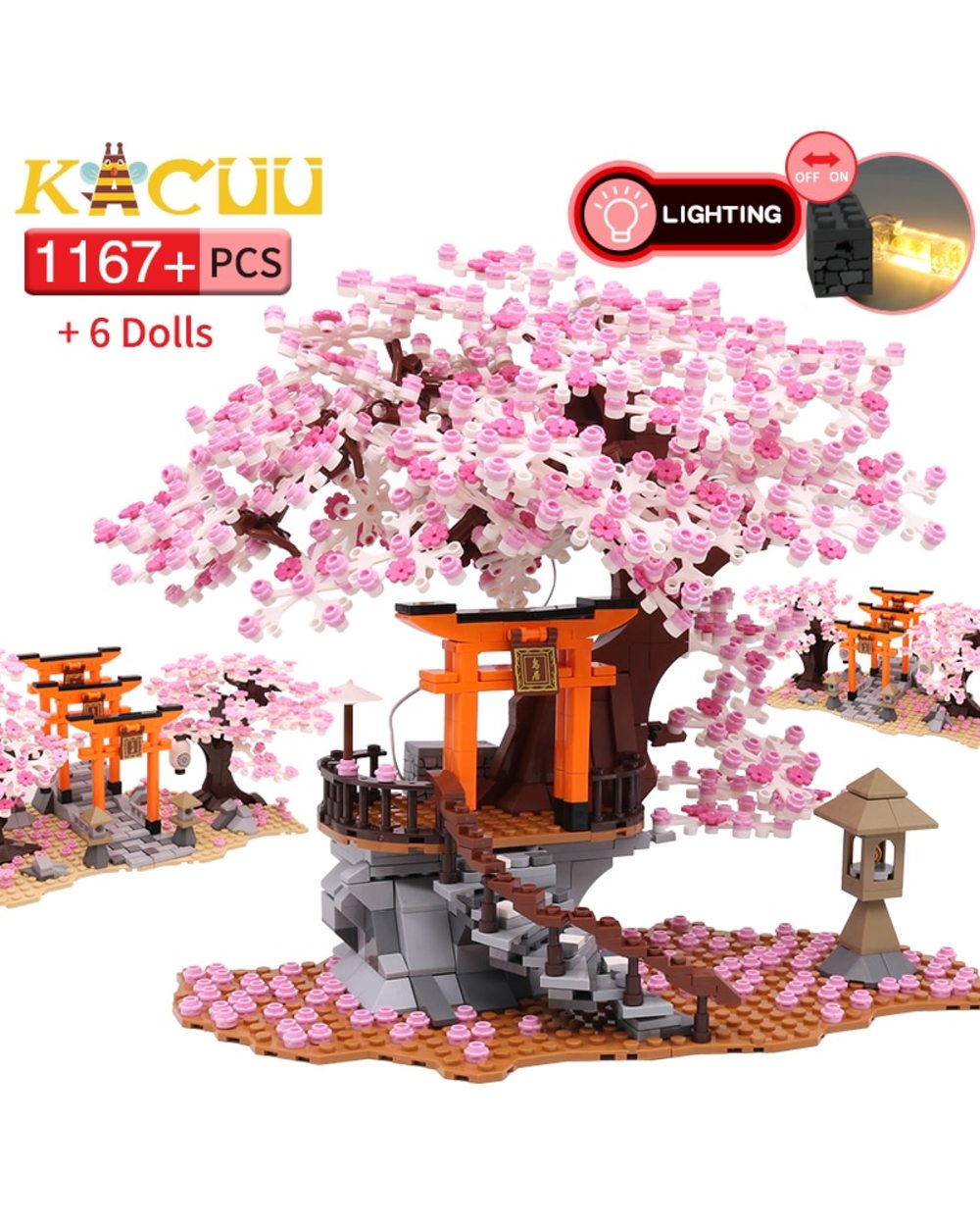 Block City Street View Idea Sakura Inari Shrine Bricks Friends Cherry Blossom House Tree Building Blocks Toys Kids Gift front-0
