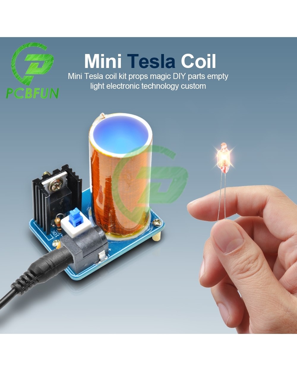 12V Bd243 Mini Tesla Coil Kit Magic Props Diy Parts Empty Lights Technology Diy Electronics Bd243c Wirelessly Transmit front-0