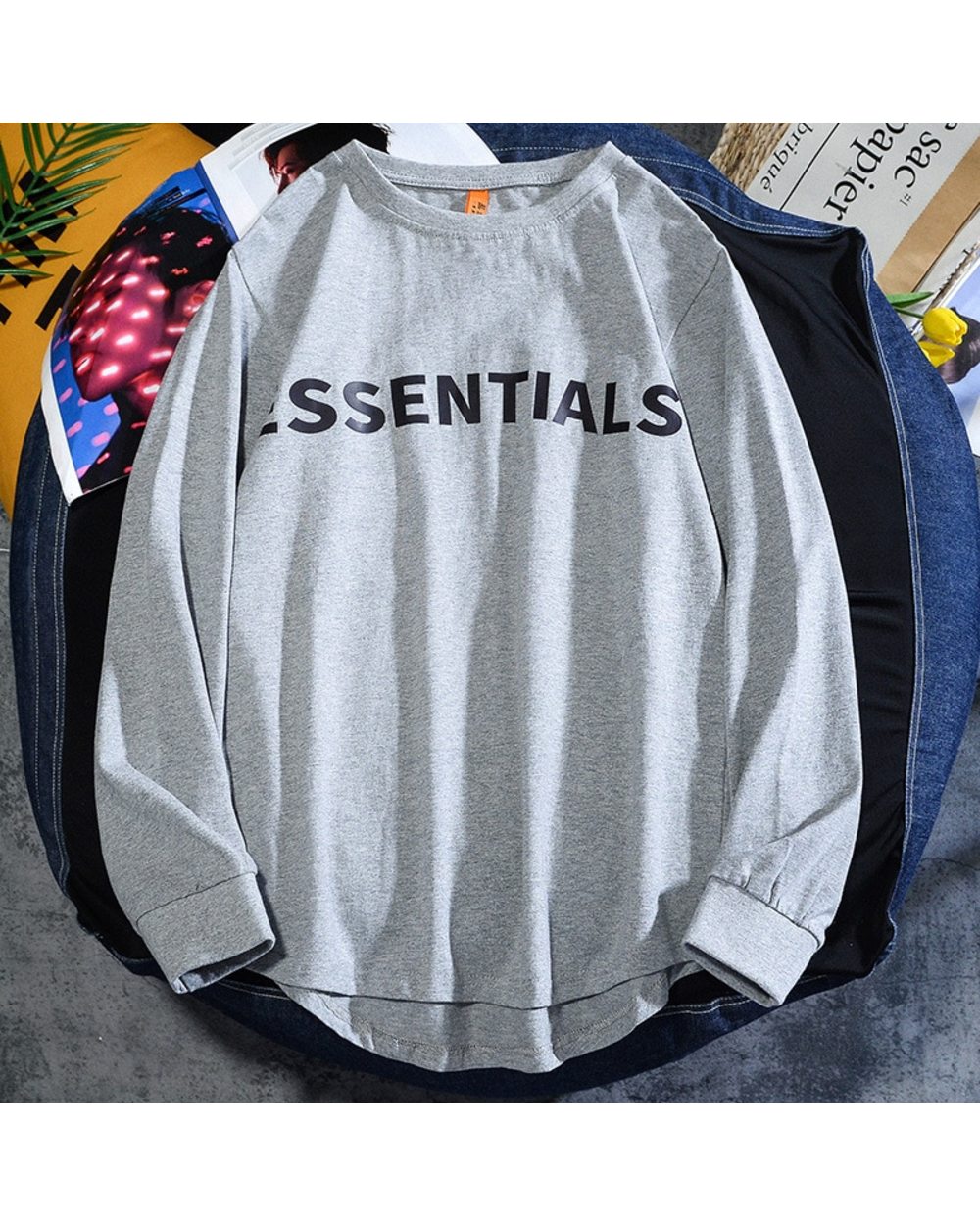2021 New O-Neck Long Sleeve T-Shirt Casual Men's and Women's Fashion Fog Fluorescent Green Spring Cotton front-3