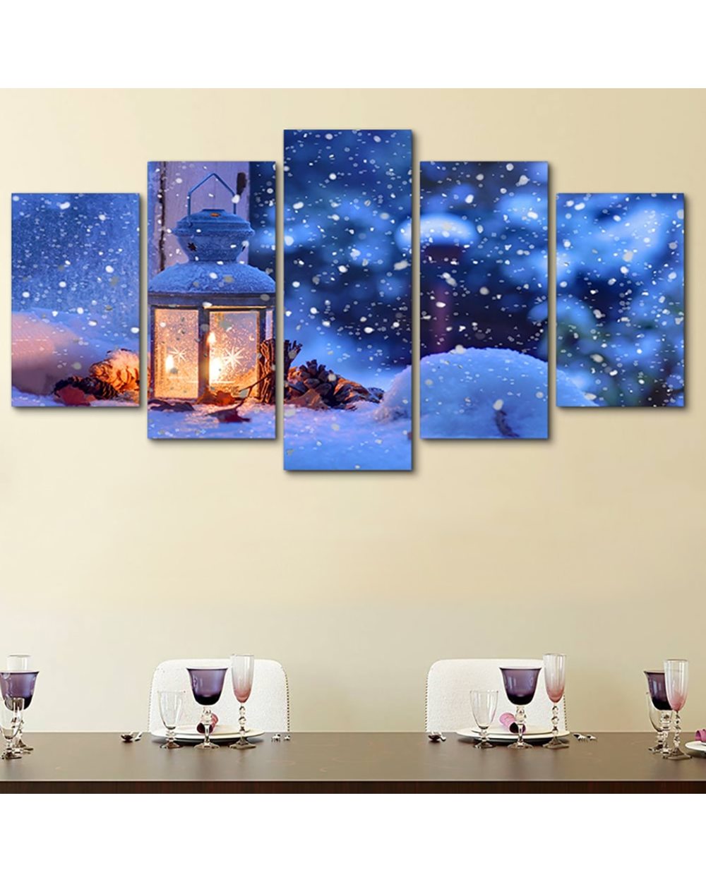 Christmas Lamp in Snow Picture Print Christmas 5 Panel Canvas Art Wall Decor front-2