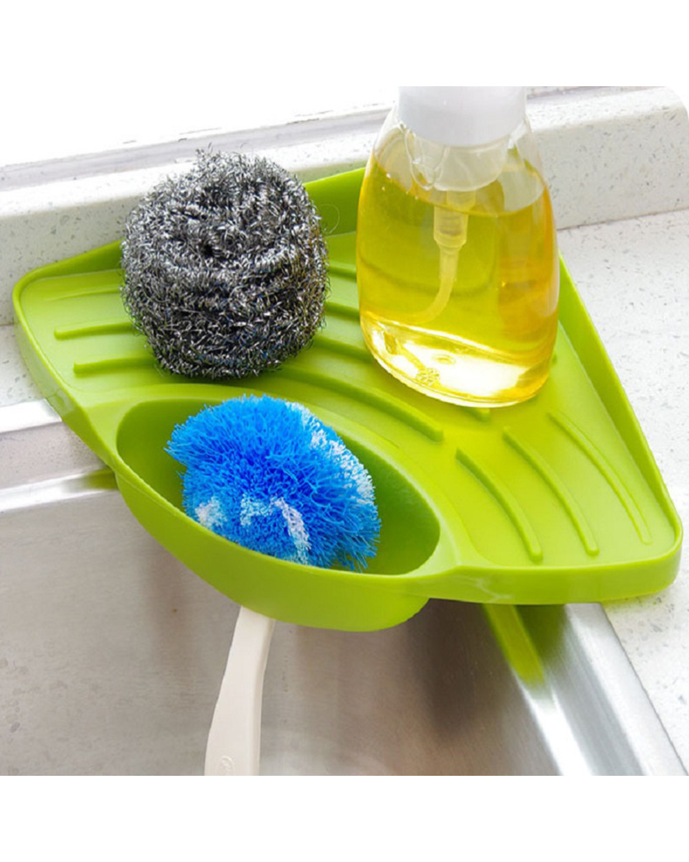 Zlinkj 1Pcs Kitchen Bathroom Soap Sink Corner Storage Rack Sponge Holder Wall Mounted Dishes Drip Rack Dish Wall Storag front-0