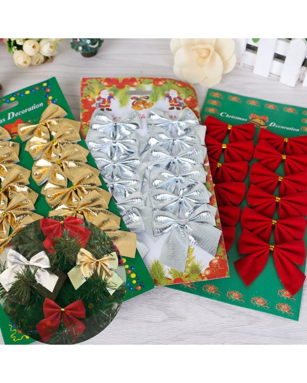12 Pcs/set Christmas Ornaments Bow Tie Christmas Tree Pendant Decor Party Decoration Baubles 2022 New Year Decorations front-0
