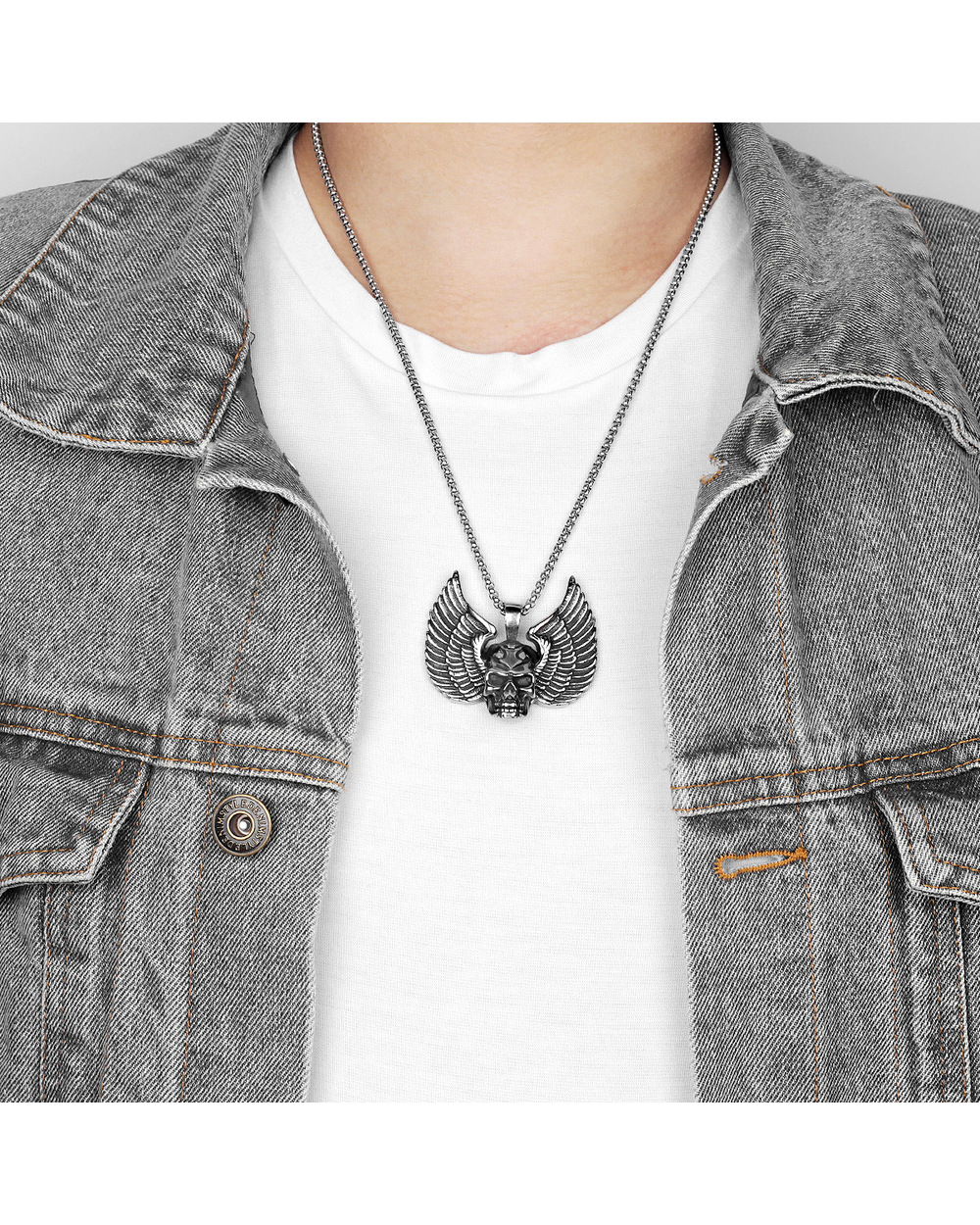 Wings Skull Stainless Steel Necklace front-4