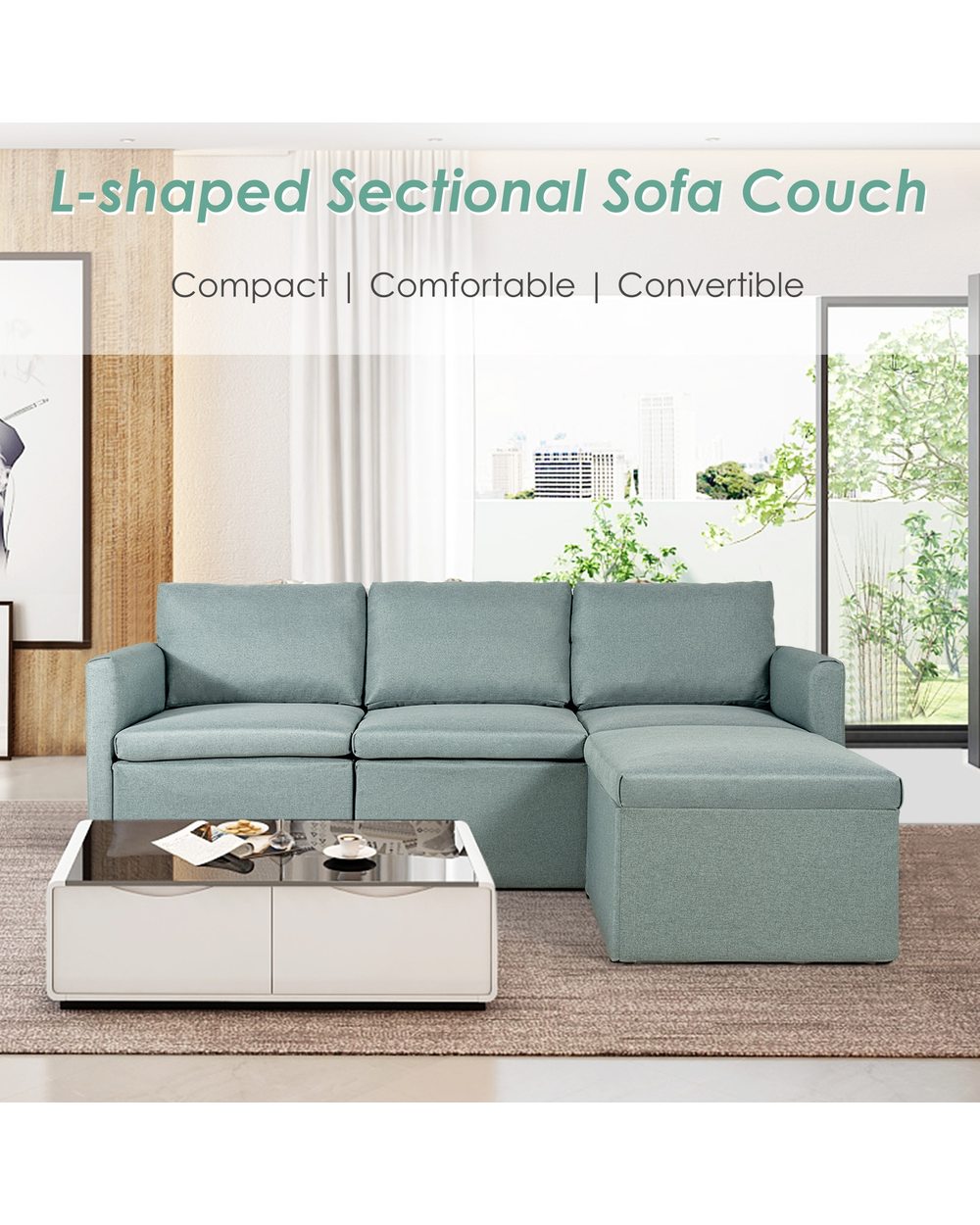 Convertible Sectional Sofa L-Shaped Couch front-3