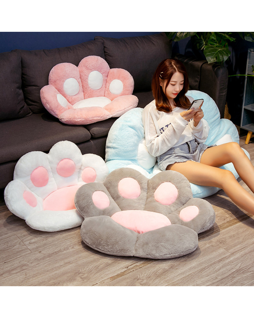 Seat Cushion Cute Cat Paw Chair Cushion Plush Animal Child Sofa Back Pillows Mat Home Sofa Indoor Floor Winter Decor Gi front-1