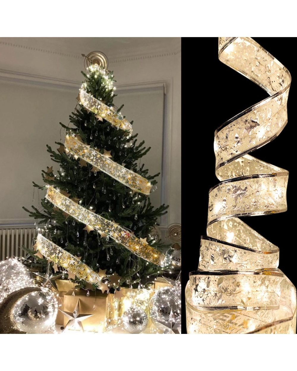 Double Layer Fairy Lights Strings Christmas Ribbon Bows With LED Christmas Tree Ornaments 50 LED 5M front-0