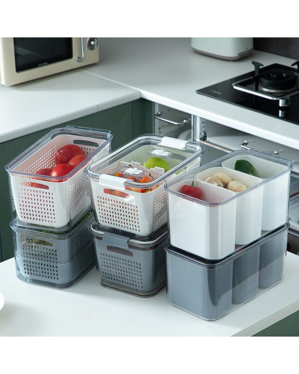 Plastic Produce Saver Fridge Storage Box Containers front-2