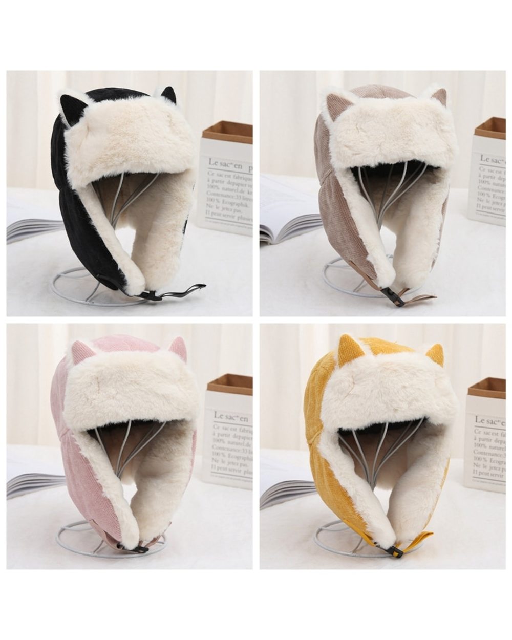 Women Warm Earmuffs Thicken Ear-Flapped Hat Winter Cold-Proof Warm Cotton Hat Cat Ears Cap 2022 Winter Russian Hat front-4