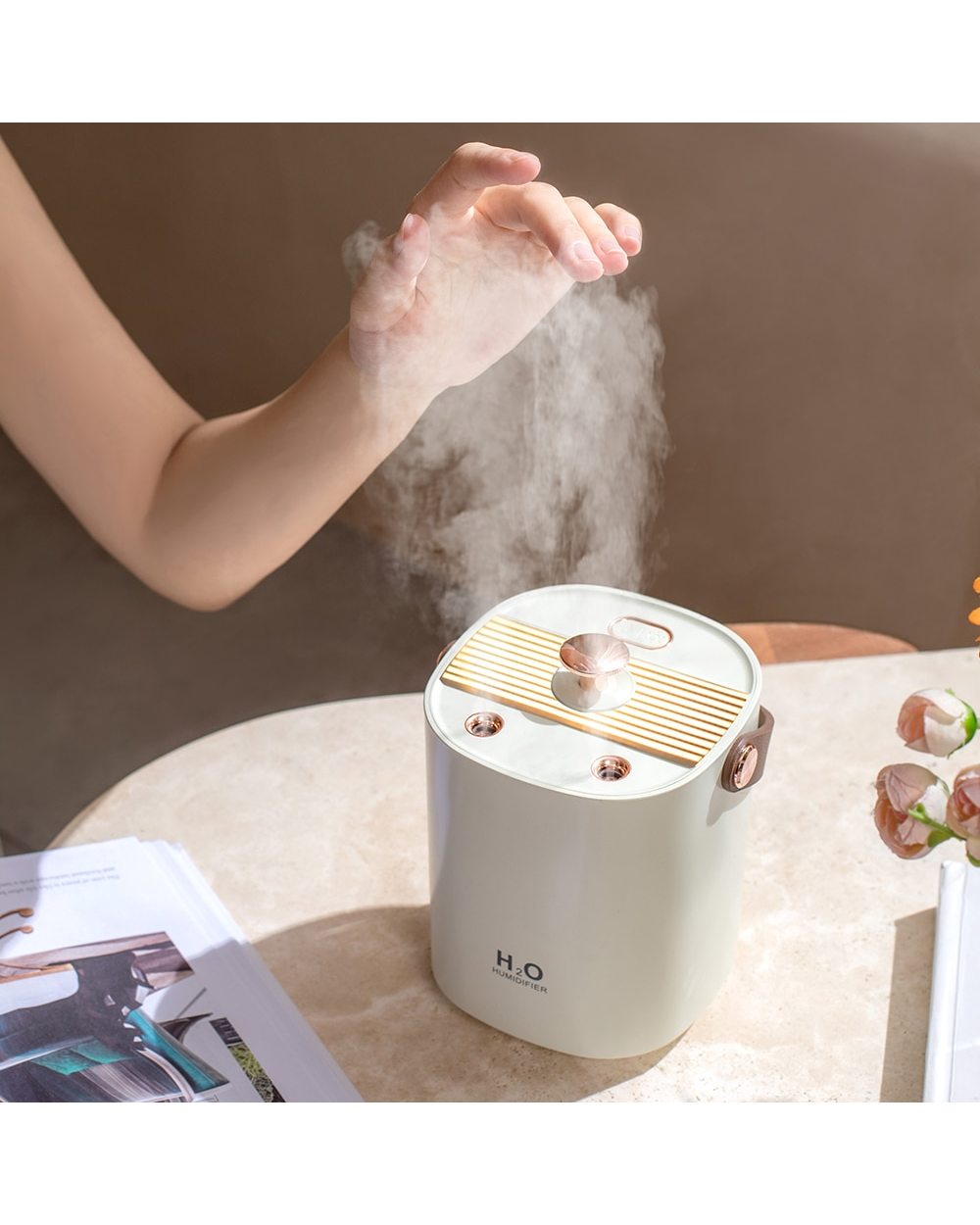 1200Ml Wireless Air Humidifier Usb Rechargeable 4000Mah Battery Double Nozzle Ultrasonic Mist Maker Warm Led Light Humi front-2
