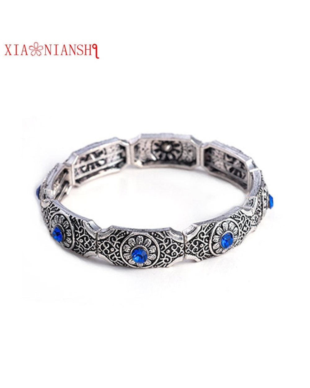 Native Antique Tibetan Silver Bracelet Bijoux Femme Adjustable Vintage Sunflower Pattern Bracelets Bangles front-3