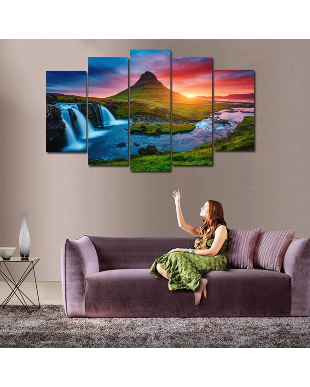 Mountain River Landscape Picture Print Scenery 5 Panel Canvas Art Wall Decor front-1