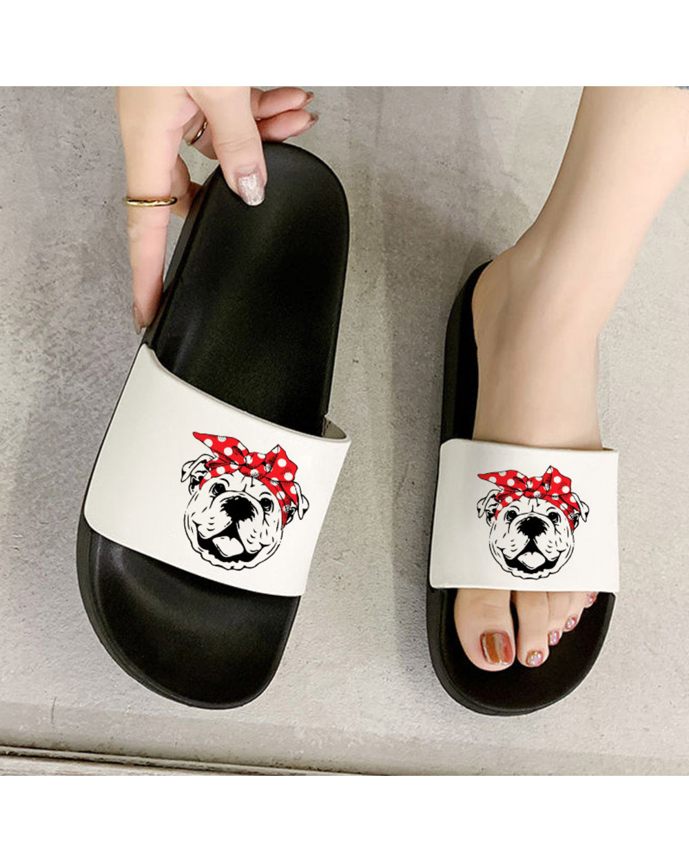 Slipper Cute Bulldog Printed Slides Sandals Flats Shoes Summer Slippers of Women front-4