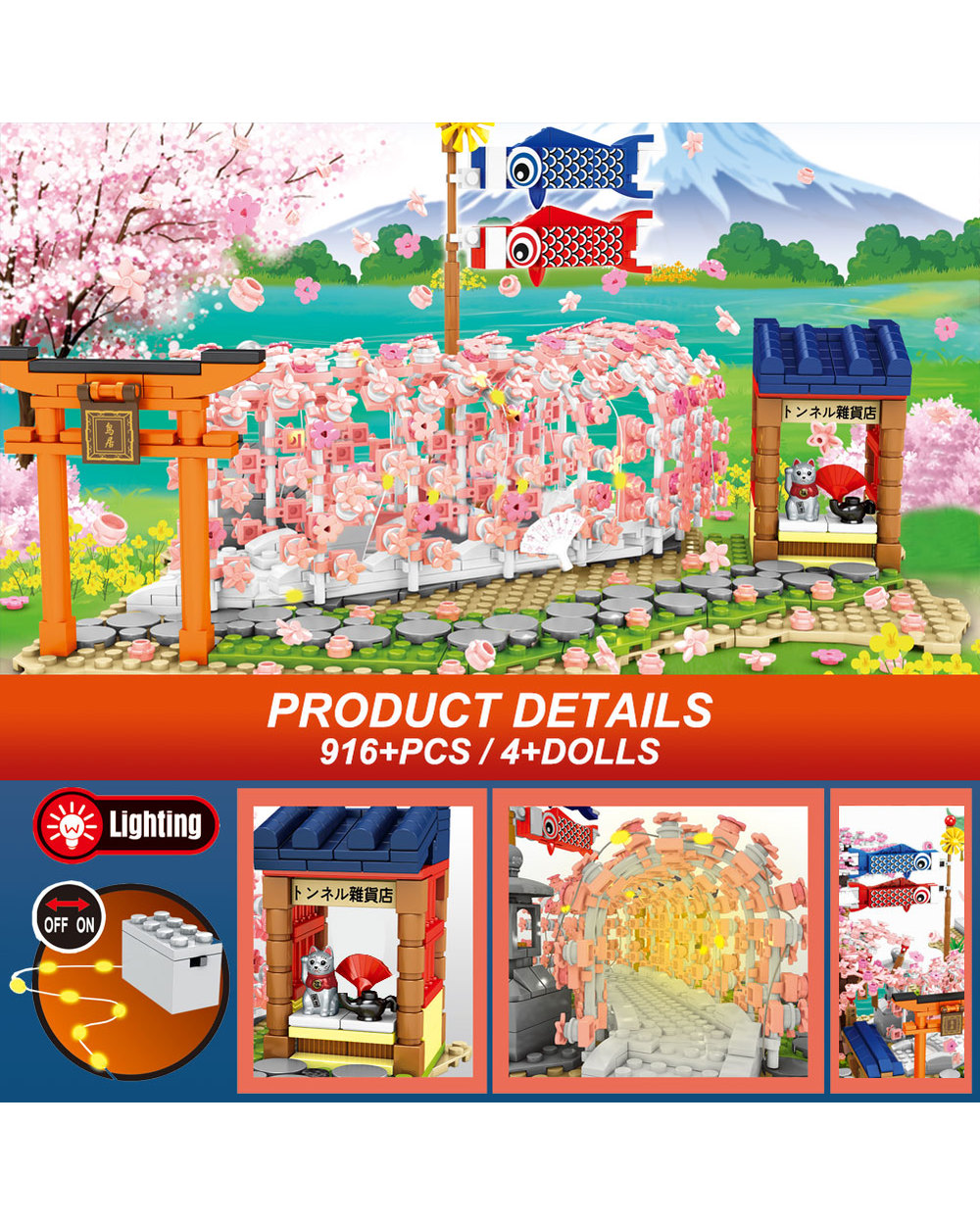Sakura Blocks ideas City Cherry Blossom Japanese Sakura Tree House Mini Street View Model Building Blocks Children Toys front-4