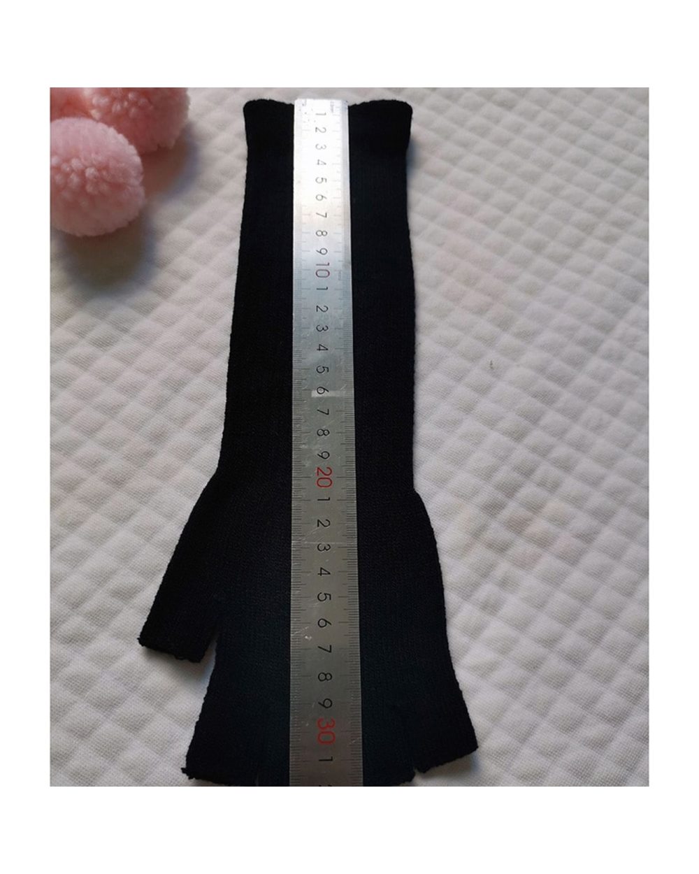 1 Pair Long Knitted Unisex Half Finger Gloves Women Girls Autumn Winter Arm Warmers Pure Black Elbow Long Warm Work Glo front-3