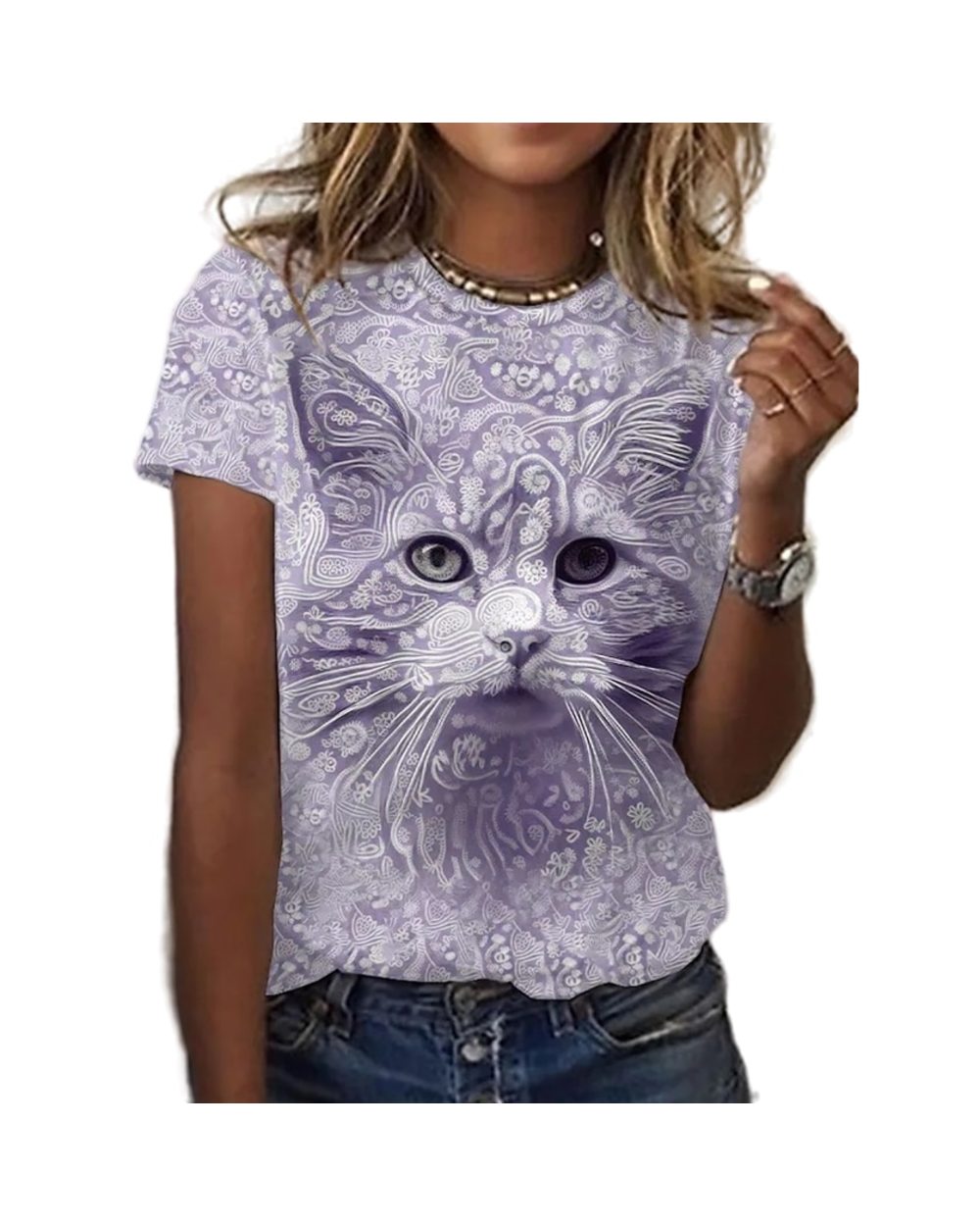 Mainecoon cat Printing Ladies T-Shirt Animal Short Sleeve Unisex Summer Oversized Round Neck Short Sleeve 6XL front-4