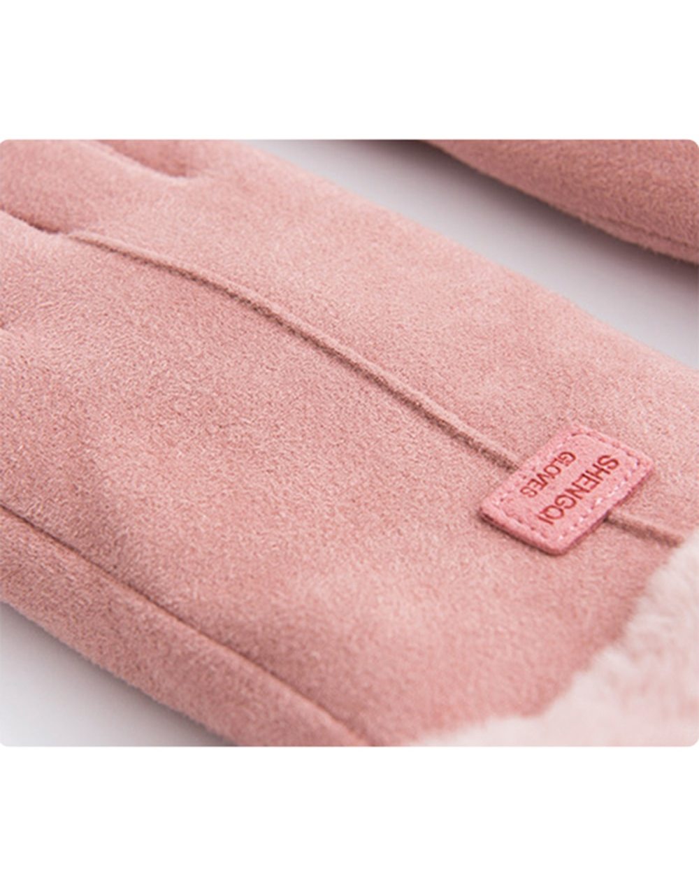 Winter Gloves Women Lace Warm Cashmere Cute Fur Gloves Mittens Suede Leather Double Thicken Plush Touch Screen Driving front-5