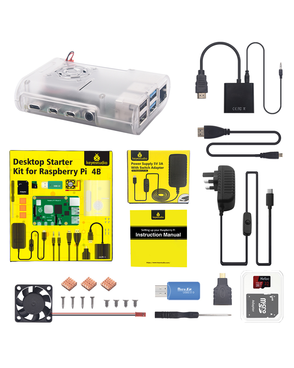 Keyestudio Raspberry Pi 4B Kit Complete Starter Kit +Uk/Eu/Au/Us Plug Power Supply For Raspberry Pi 4 (Rpi Board Not In front-5