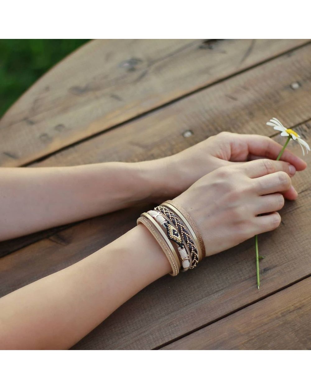 Amorcome Miyuki Evil Eye Leather Bracelets For Women Fashion Ladies Bohemian Wide Wrap Charm Bracelet Party Jewelry Gift front-3