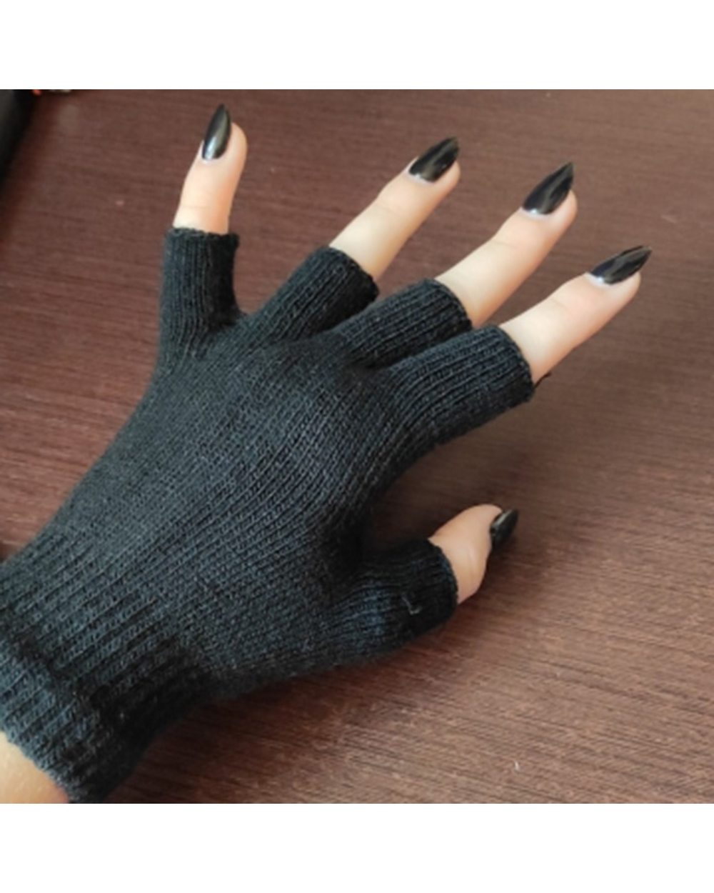 1Pair Unisex Black Half Finger Fingerless Gloves For Women And Men Wool Knit Wrist Cotton Gloves Winter Warm Work Gloves front-3