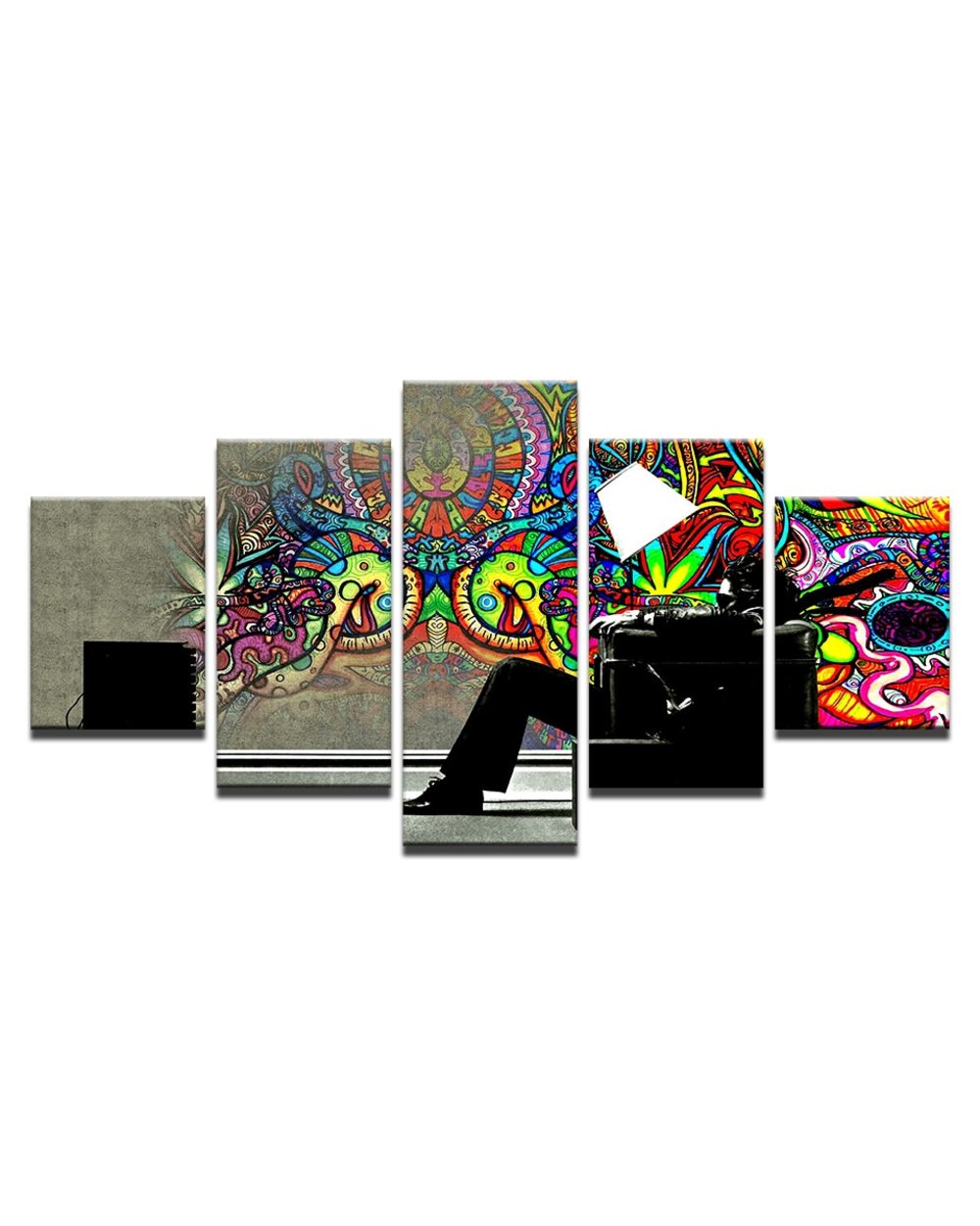 Psychedelic Graffiti Trippy Decoration Picture Print Abstract 5 Panel Canvas Art Wall Decor front-1