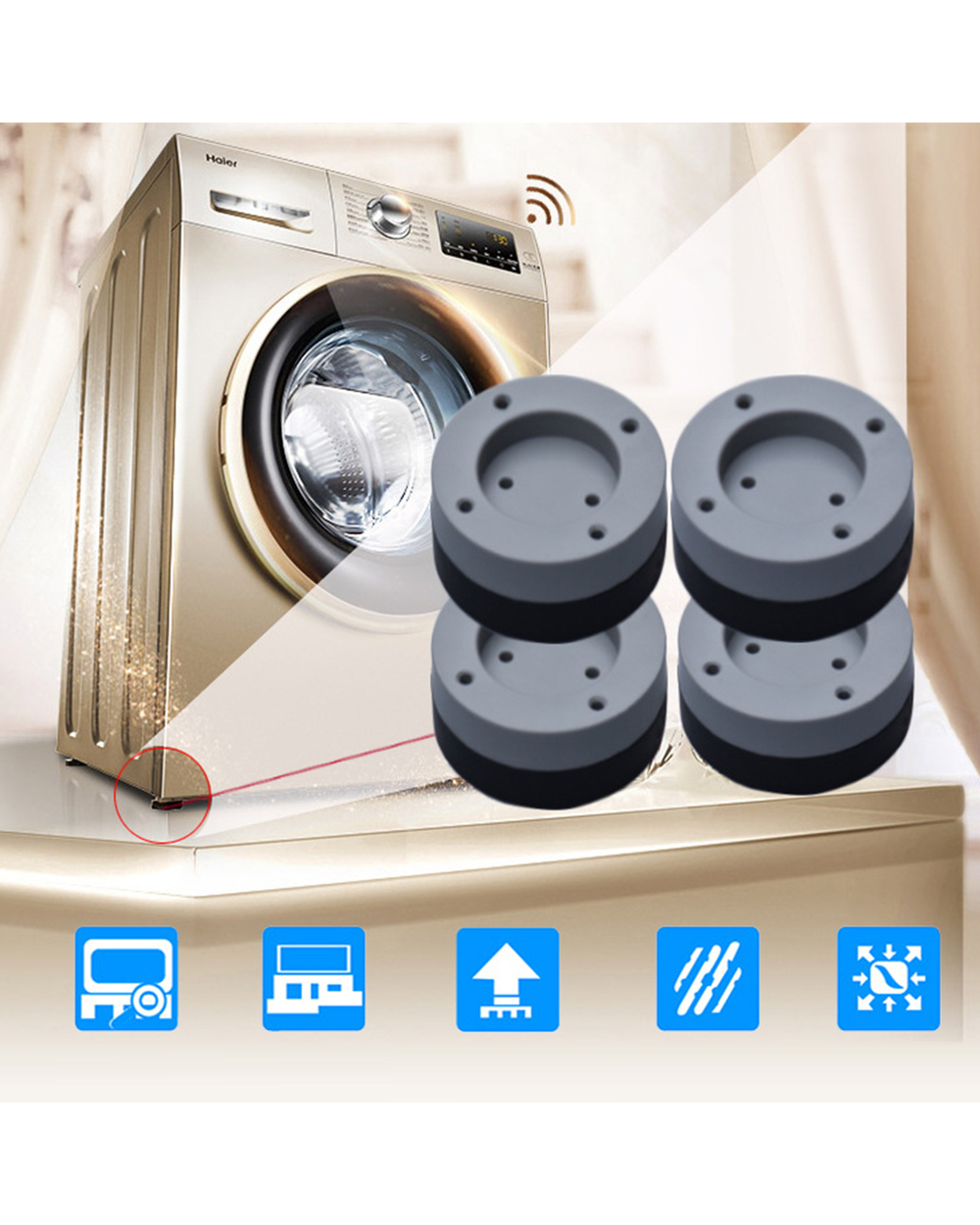 4Pcs/Set Anti-Slip And Noise-Reducing Washing Machine Feet Non-Slip Mats Refrigerator Anti-Vibration Pad Kitchen Bathro front-0