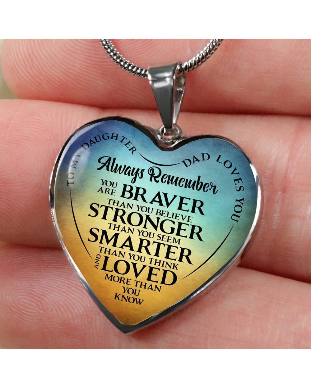 To My Daughter Dad Loves You Heart Pendant Necklace front-0
