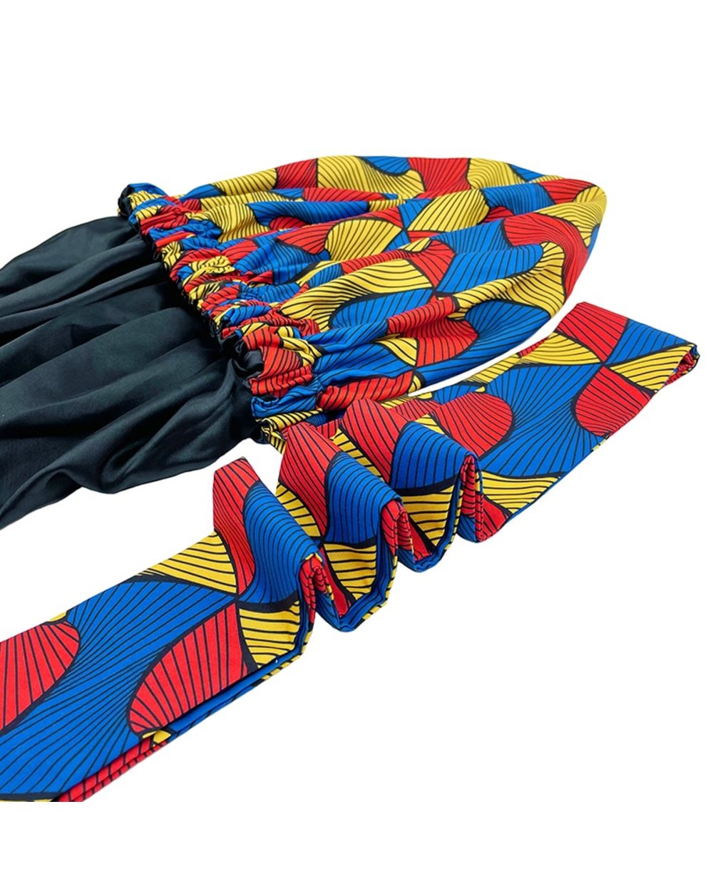 New African Ankara Pattern Satin Linned Bonnet Women Long Ribbon Headwrap Double Layer Headscarf Big Size Adult Hair Co front-4