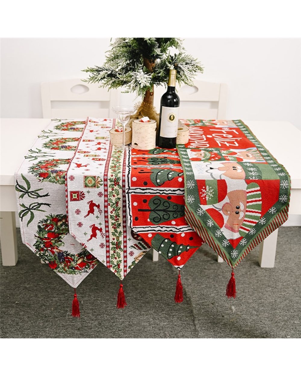 Christmas Gift Elk Snowman Table Runner Merry Christmas Decoration for Home 2021 Xmas Ornaments New Year's Decor 2022 front-0
