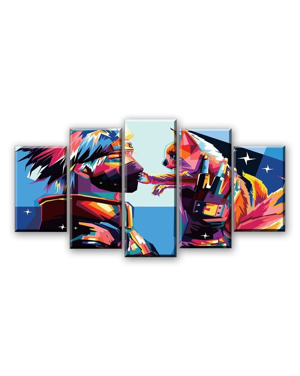 Colorful Abstract Effect Ninja Kakashi and Little Fox Picture Print Anime 5 Panel Canvas Art Wall Decor front-2