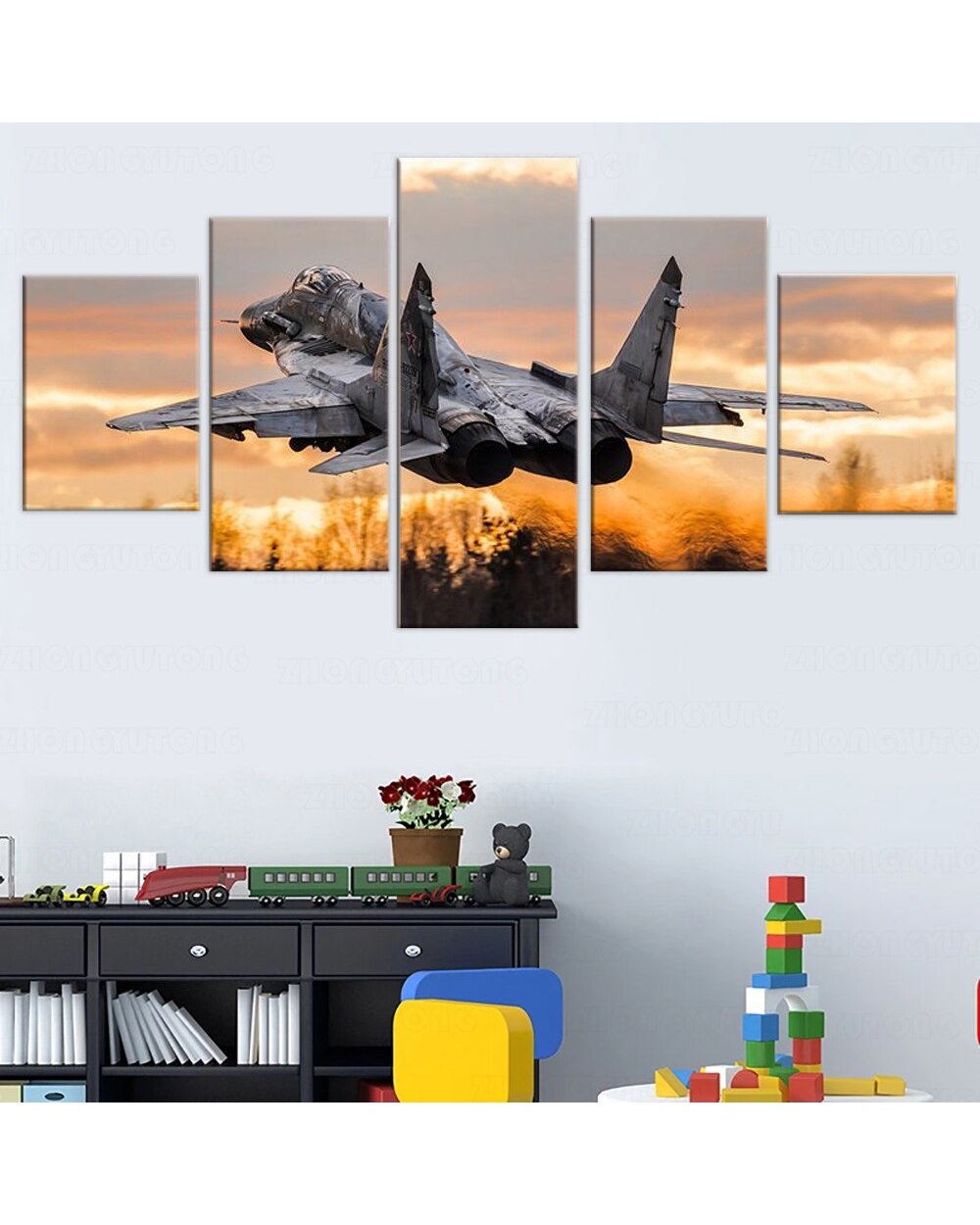 Jet Fighter Mikoyan MiG-29 Picture Print Space 5 Panel Canvas Art Wall Decor front-0