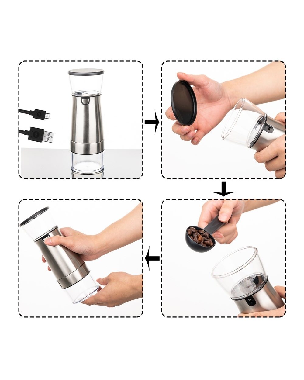 New Upgrade Portable Electric Coffee Grinder Type-C Usb Charge Profession Stainless Steel Grinding Core Coffee Beans Gr front-5