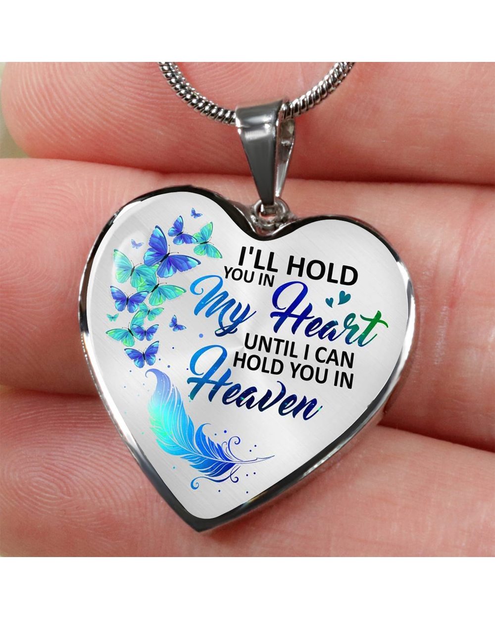 Butterfly Heart Pendant Necklace I Will Hold You In My Heart Necklace Memorial Necklace Jewelry Gift front-0